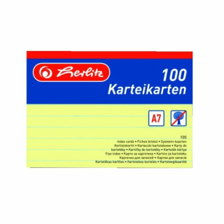 Herlitz - Karty do kartotéky A7, žluté, linka - 